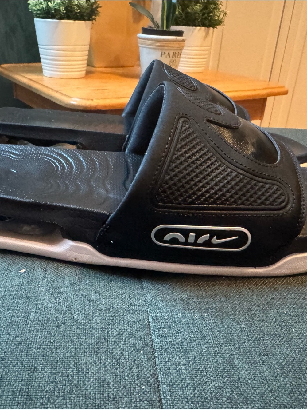 Nike Black Slip-On Men's Slide Sandals with White Trim